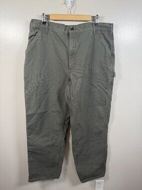 Carhartt Loose Straight Washed Duck Lined Dungaree Pants Size 40x32 Moss Green